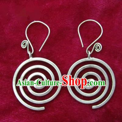 Chinese Handmade Miao Nationality Accessories Hmong Sliver Earrings for Women