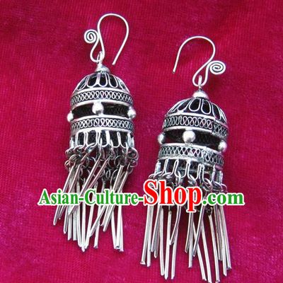 Chinese Handmade Miao Nationality Jewelry Accessories Hmong Sliver Earrings for Women