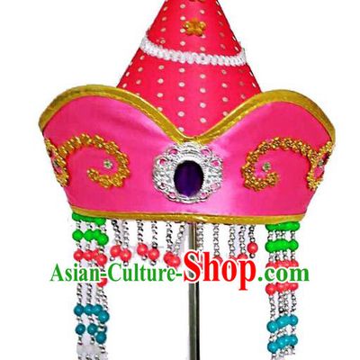 Chinese Handmade Mongol Nationality Hats Mongolian Pink Hats for Kids