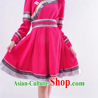 Chinese Mongol Nationality Folk Dance Costume Traditional Minority Rosy Mongolian Dress for Women
