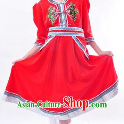 Chinese Mongol Nationality Folk Dance Costume Traditional Minority Red Mongolian Dress for Women