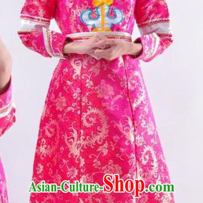Chinese Mongol Nationality Wedding Costume Pink Mongolian Dress Traditional Mongolian Minority Clothing for Women