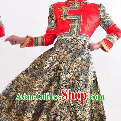Chinese Mongol Nationality Folk Dance Wedding Costume Traditional Mongolian Minority Dress for Women