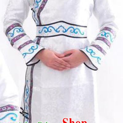 Chinese Mongol Nationality Folk Dance Costume Traditional Mongolian Minority White Mongolian Robe for Women