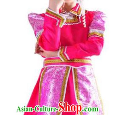 Chinese Mongol Nationality Folk Dance Costume Traditional Mongolian Minority Pink Mongolian Robe for Kids