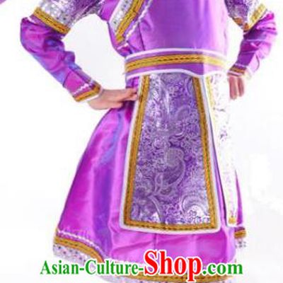 Chinese Mongol Nationality Folk Dance Costume Traditional Mongolian Minority Purple Mongolian Robe for Kids