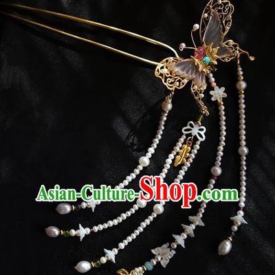 Chinese Ancient Handmade Tourmaline Butterfly Hair Clip Classical Hair Accessories Hanfu Hairpins for Women