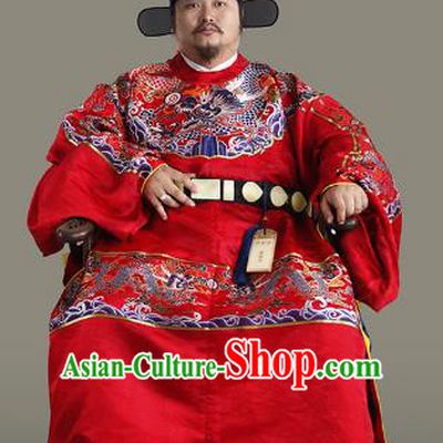 Chinese Ancient Ming Dynasty Emperor Wedding Costumes and Headpiece Complete Set