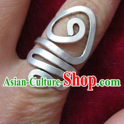Chinese Miao Nationality Silver Ornaments Traditional Hmong Handmade Ring for Women