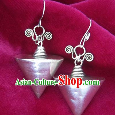 Chinese Handmade Miao Nationality Sliver Jewelry Accessories Hmong Cone Earrings for Women