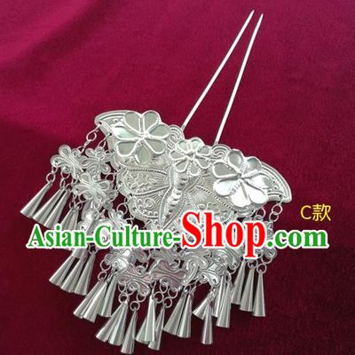 Chinese Traditional Miao Nationality Hair Accessories Hmong Sliver Bells Tassel Hairpins for Women