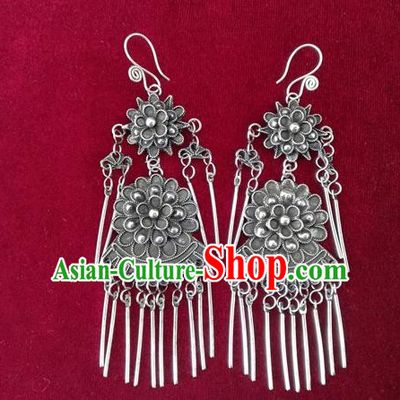 Chinese Handmade Miao Nationality Jewelry Accessories Hmong Sliver Flowers Earrings for Women