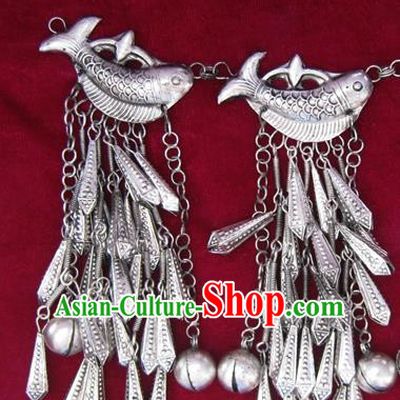 Chinese Miao Nationality Sliver Ornaments Traditional Hmong Handmade Fishes Pendant for Women