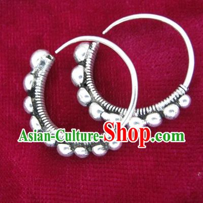 Chinese Handmade Miao Nationality Jewelry Accessories Sliver Earbob Hmong Earrings for Women