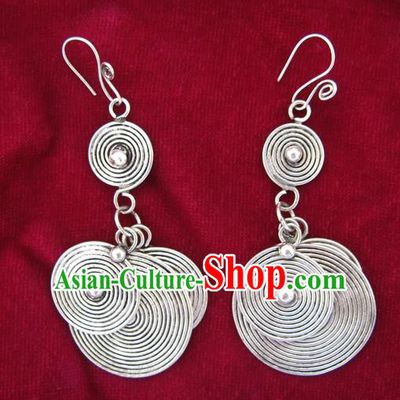 Chinese Handmade Miao Nationality Jewelry Accessories Sliver Earbob Hmong Earrings for Women