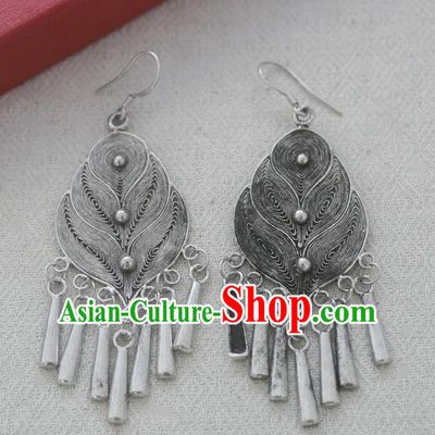 Chinese Handmade Miao Nationality Jewelry Accessories Sliver Earrings for Women