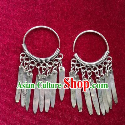 Chinese Handmade Miao Nationality Jewelry Accessories Hmong Sliver Earrings for Women