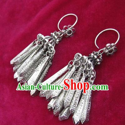 Chinese Handmade Miao Nationality Sliver Jewelry Accessories Hmong Earrings for Women