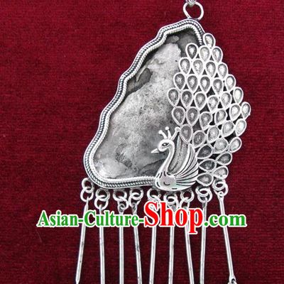 Chinese Miao Nationality Ornaments Sliver Accessories Traditional Hmong Peacock Pendant for Women