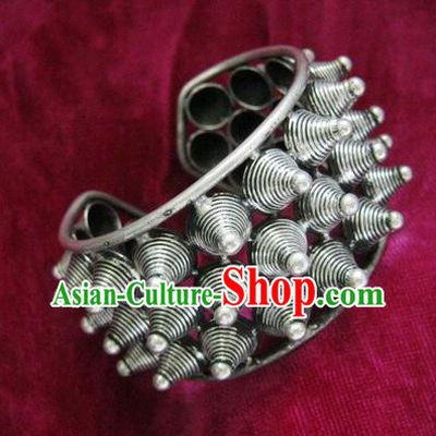 Chinese Miao Nationality Ornaments Sliver Bracelet Accessories Traditional Hmong Bangle for Women