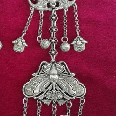 Chinese Miao Nationality Ornaments Sliver Pendant Accessories Traditional Hmong Bells Tassel Necklace for Women