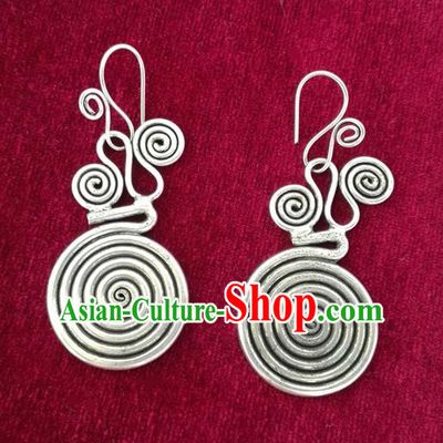 Chinese Handmade Miao Nationality Eardrop Jewelry Accessories Hmong Sliver Earrings for Women