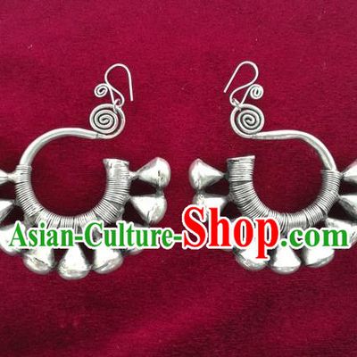 Chinese Handmade Miao Nationality Eardrop Jewelry Accessories Hmong Sliver Earrings for Women