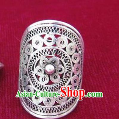 Chinese Miao Nationality Ornaments Sliver Ring Traditional Hmong Jewelry for Women