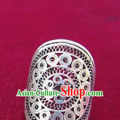 Chinese Miao Nationality Ornaments Sliver Ring Traditional Hmong Finger Ring Jewelry for Women