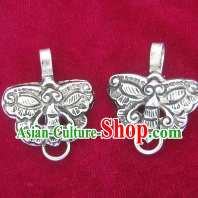 Chinese Miao Nationality Ornaments Sliver Butterfly Pendant Traditional Hmong Accessories for Women