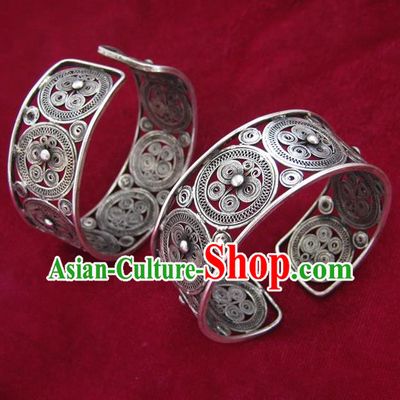 Chinese Miao Sliver Ornaments Bracelet Traditional Hmong Bangle Accessories for Women