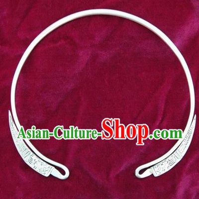 Chinese Miao Sliver Ornaments Carving Necklace Traditional Hmong Necklet Accessories for Women