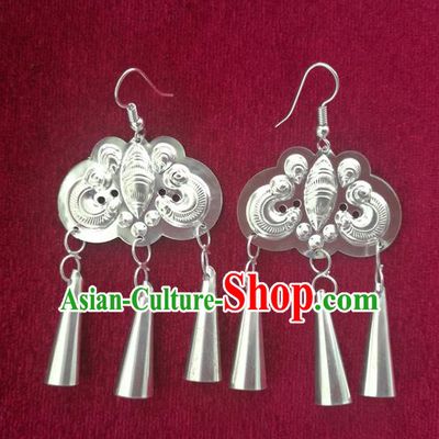 Chinese Handmade Miao Sliver Exaggerated Eardrop Hmong Nationality Butterfly Earrings for Women