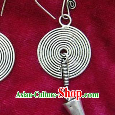 Chinese Handmade Miao Sliver Eardrop Hmong Nationality Earrings for Women