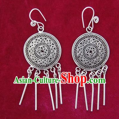 Chinese Handmade Miao Sliver Eardrop Hmong Nationality Earrings for Women