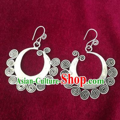 Chinese Miao Sliver Ornaments Sliver Earrings Traditional Hmong Handmade Eardrop for Women