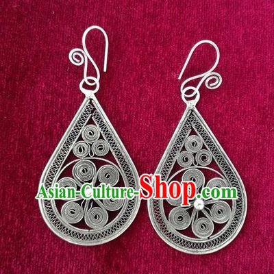 Chinese Miao Sliver Ornaments Sliver Filigree Earrings Traditional Hmong Handmade Eardrop for Women