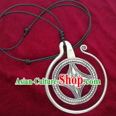 Chinese Miao Sliver Ornaments Necklace Traditional Hmong Necklet Pendant for Women