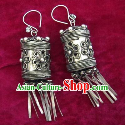 Chinese Handmade Miao Sliver Exaggerated Eardrop Hmong Nationality Earrings for Women