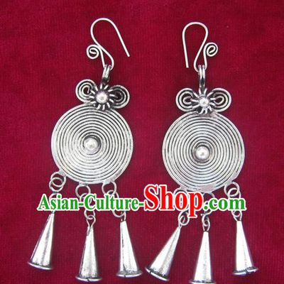 Chinese Traditional Miao Sliver Earrings Traditional Hmong Tassel Eardrop for Women