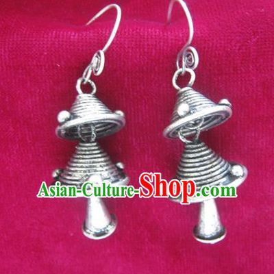 Chinese Miao Sliver Ornaments Earrings Traditional Hmong Campanula Eardrop for Women