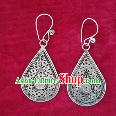 Chinese Miao Sliver Ornaments Earrings Traditional Hmong Sliver Eardrop for Women