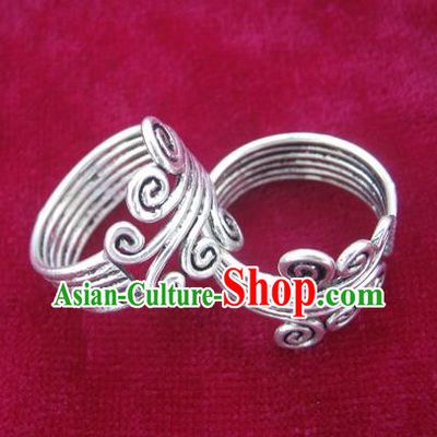 Chinese Miao Sliver Ring Ornaments Traditional Hmong Sliver Finger Rings for Women