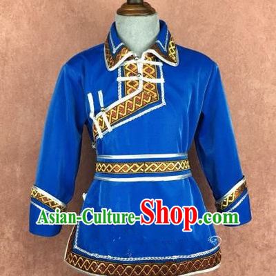 Chinese Traditional Mongol Nationality Royalblue Clothing, China Mongolian Minority Folk Dance Ethnic Costume for Kids