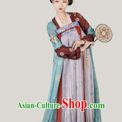 Chinese Ancient Tang Dynasty Palace Lady Hanfu Dress Maidenform Embroidered Costumes for Women