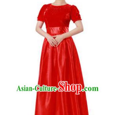 Professional Chorus Singing Group Stage Performance Costume, Compere Modern Dance Red Dress for Women