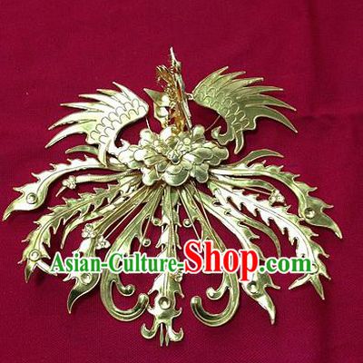 Chinese Traditional Miao Nationality Hair Accessories Minority Golden Phoenix Hairpins Headwear for Women