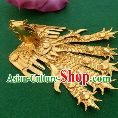 Traditional Chinese Miao Nationality Golden Phoenix Hair Clip Hanfu Hairpins Hair Accessories for Women