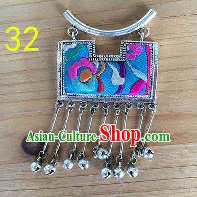 Chinese Traditional Miao Sliver Ornaments Accessories Blue Longevity Lock Minority Necklace Pendant for Women