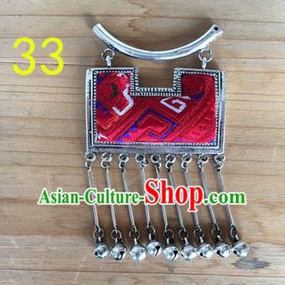 Chinese Traditional Miao Sliver Ornaments Accessories Red Longevity Lock Minority Necklace Pendant for Women